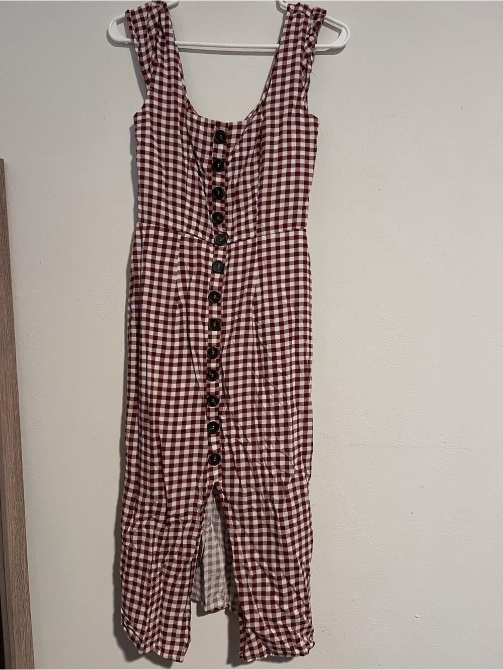 Button-Front Brown Gingham Dress